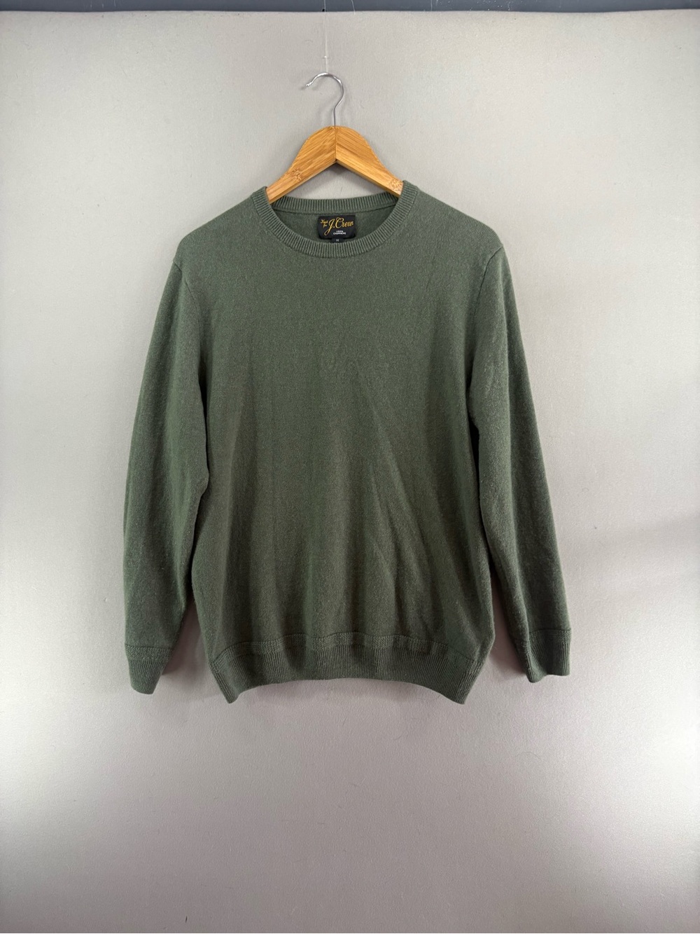 J. Crew 100% Cashmere Crewneck Green Sweater Size Medium Designer Preppy